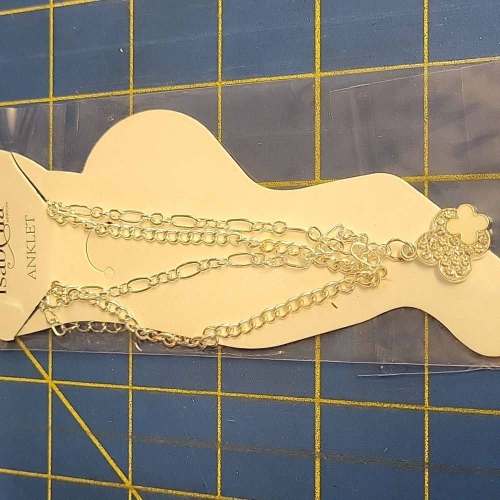 Isabella New York Silver Tone White & Rhinestone Charm 8.5 Ankle Bracelet NIP